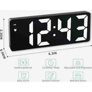 Réveil numérique miroir GS-5908 avec port de charge USB, fonction snooze, affichage de la température et de l'humidité