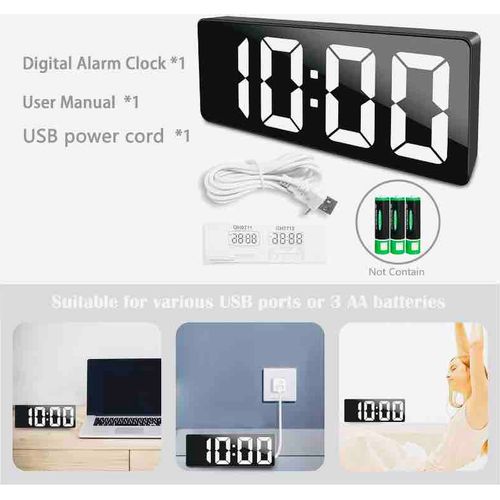 Réveil numérique miroir GS-5908 avec port de charge USB, fonction snooze, affichage de la température et de l'humidité - 2