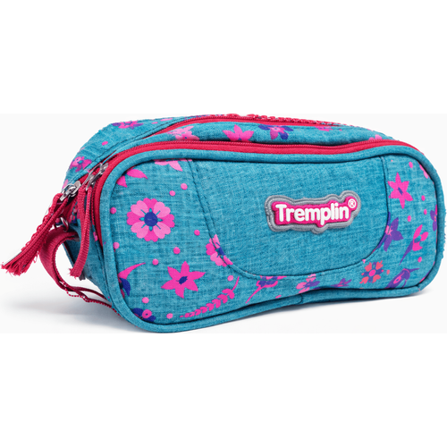 Trousse Scolaire Tremplin Double Compartiment Turquoise Motifs Floraux