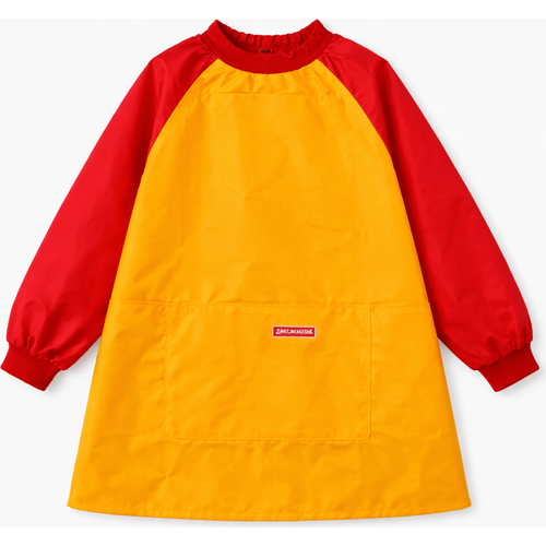 Tablier enfant Brunnen avec manches longues Rouge/Jaune – Protection peinture et cuisine – 6-8 ans