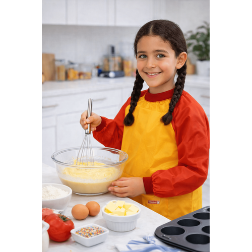 Tablier enfant Brunnen avec manches longues Rouge/Jaune – Protection peinture et cuisine – 6-8 ans - 2