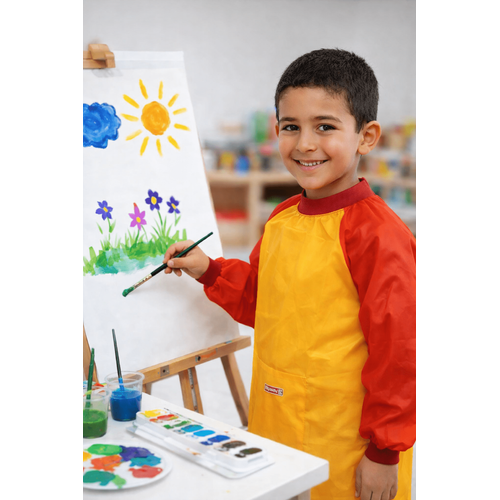 Tablier enfant Brunnen avec manches longues Rouge/Jaune – Protection peinture et cuisine – 6-8 ans - 3