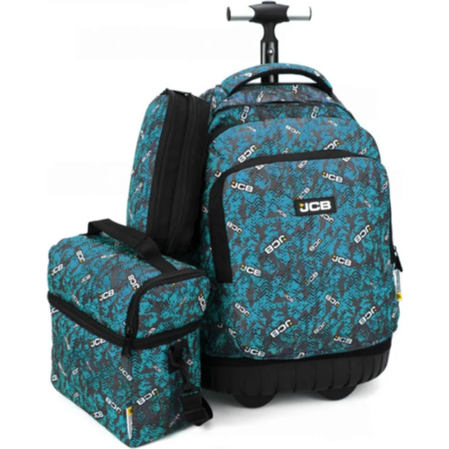 Pack Cartable Trolley JCB + Sac goûter + Trousse – Bleu claire