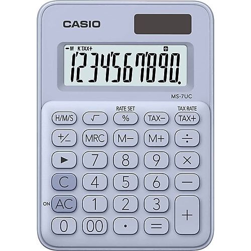 Casio MS-7UC-LB – 10 Chiffres Calculatrice de Bureau  – Solaire & Batterie
