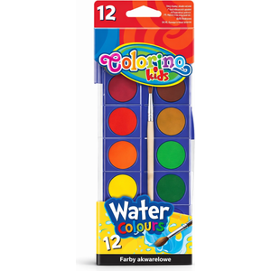 Colorino Kids Water Colours 12 – Boîte d’Aquarelle Enfant 12 Couleurs avec Pinceau