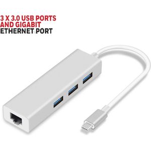 Adaptateur Type C vers Hub USB 3.0 3 ports + Ethernet réseau RJ45 - Boîtier aluminium USB