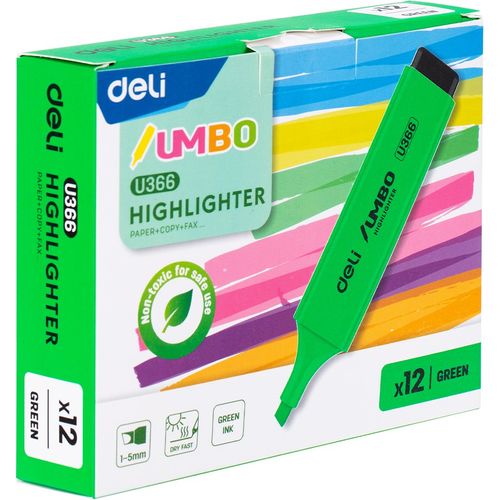 Surligneurs Deli Jumbo U366 HIGHLIGHTER - Vert Pack de 12